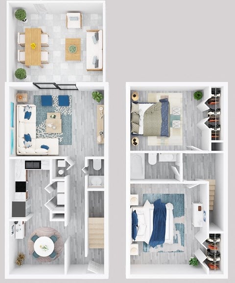 Floor plan for 2 beds, 1.5 baths, 960 sqft